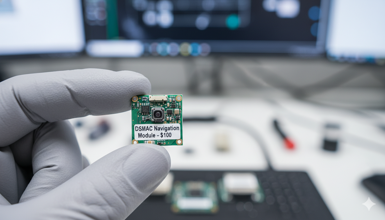 Chinese printed circuit board with small mounted camera, label DSMAC Navigation Module $100