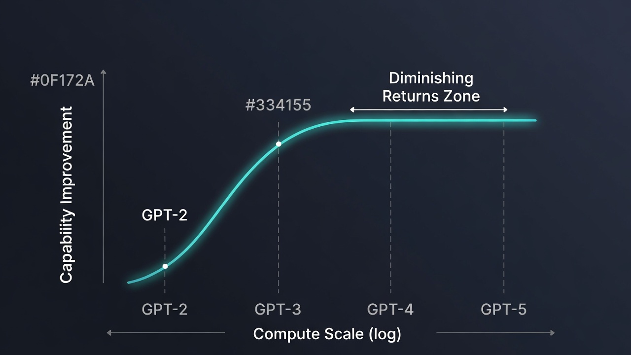 Diminishing returns curve of Scaling Laws: quality jump dampens with each additional order of magnitude