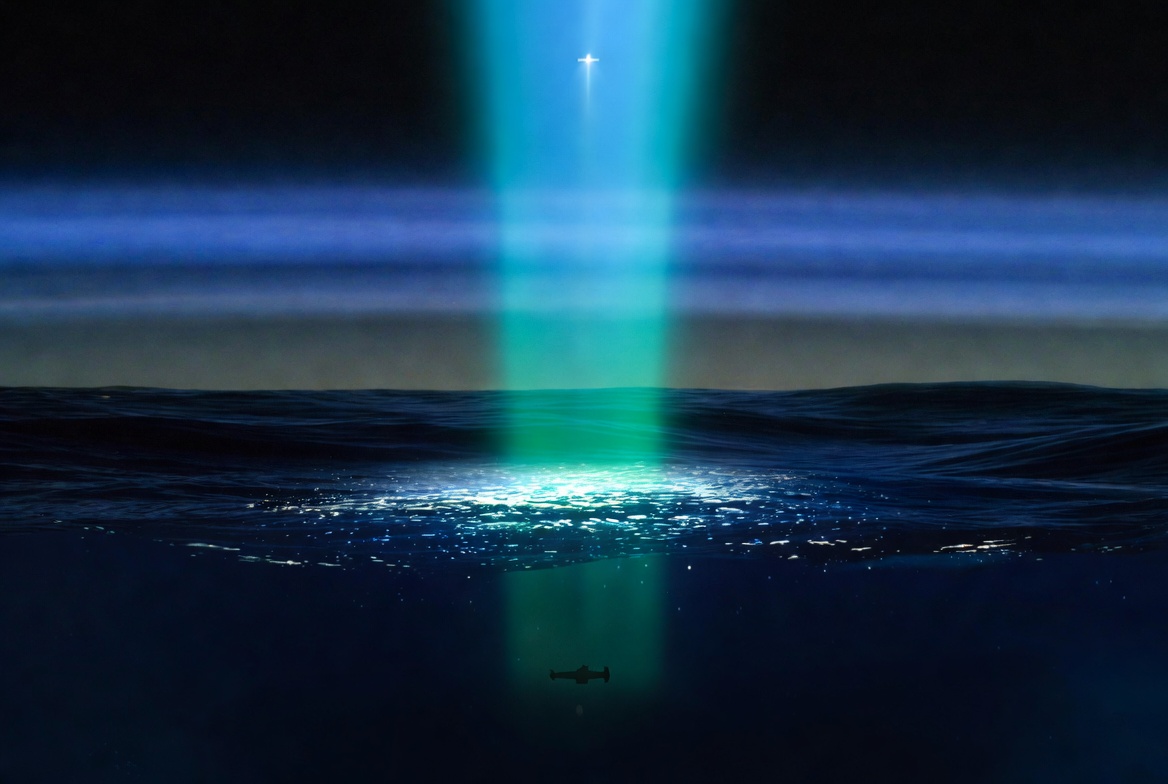 Blue-green laser communication (450-532nm) — 500m penetration for Chinese submarine drones